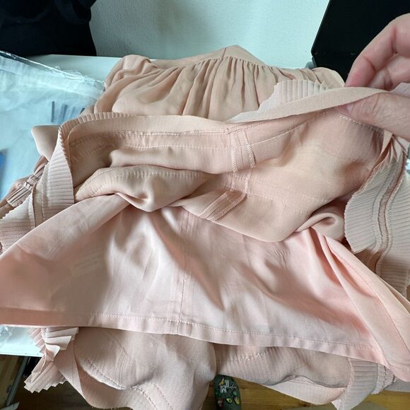 Nicholas Peachy Pink Fine Pleat Silk Long Sleeve Mini Ruffles High Neck Dress 0 - Picture 13 of 16